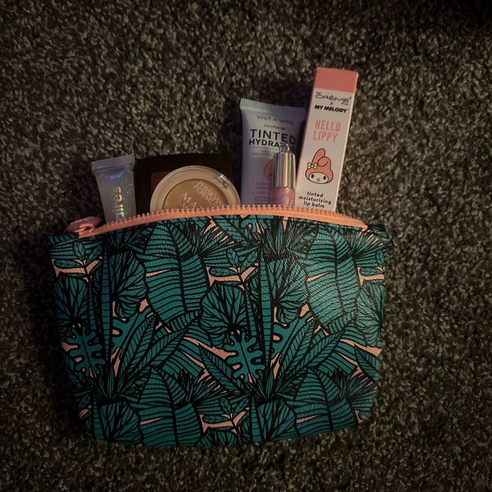 ipsy Tropical Makeup Bag with Pink and Teal Accents
